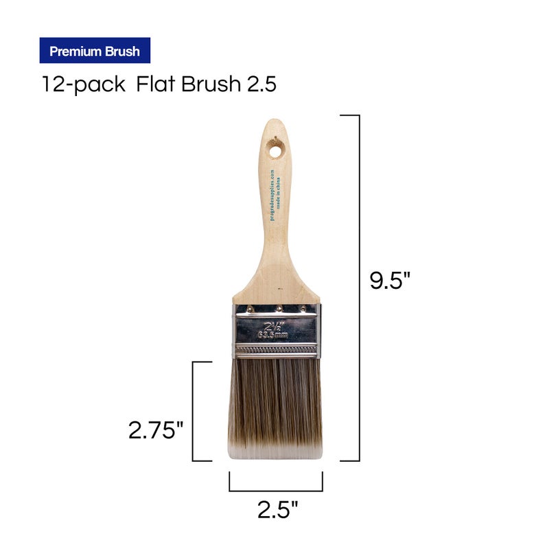 Pro-Grade 12PK 2.5 inch Flat Brush Premium Wall/Trim House Paint Brush Set Great for Professional Painter and Home Owners Painting Brushes for Cabinet Decks Fences Interior Exterior & Commercial Paintbrush. - Image 4